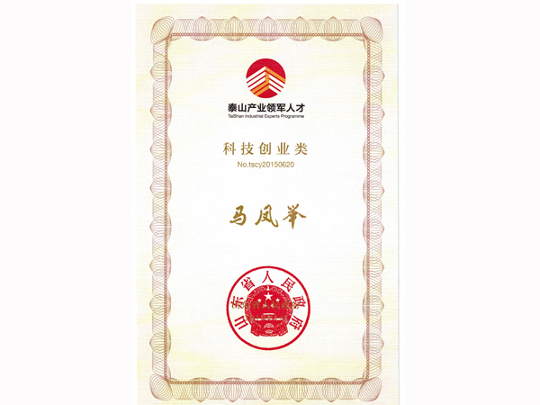 公司董事长马凤举先生荣获泰山产业领军人才称号 图示